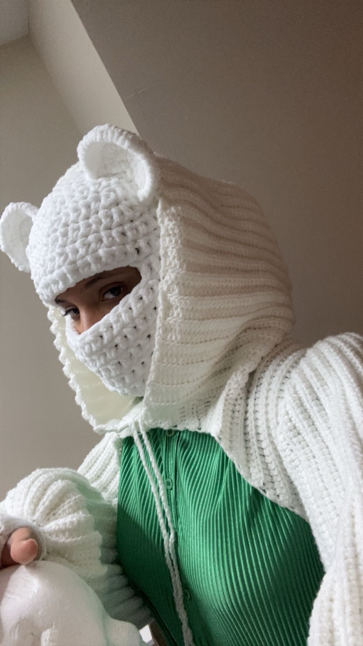 Plain Polar Bear Balaclava & Cropped Hoodie