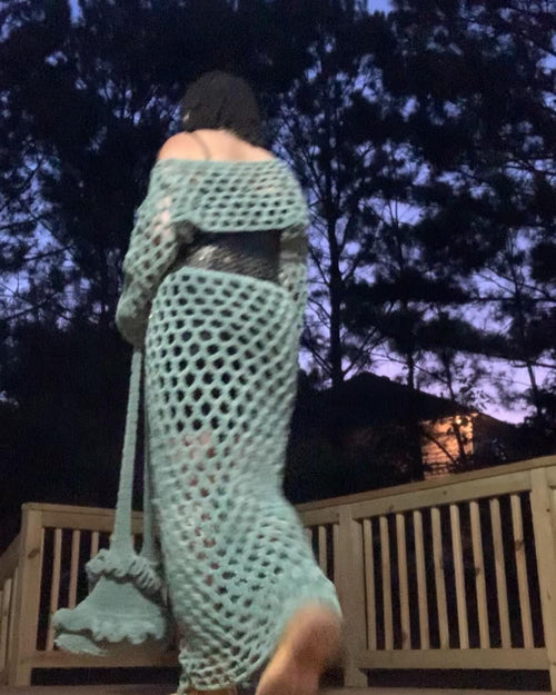 Chunky Mesh Sleeve&Skirt Set