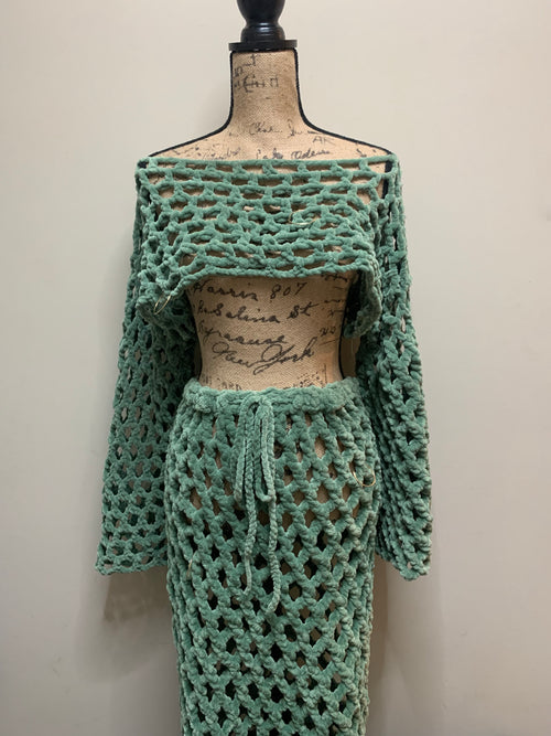 Chunky Mesh Sleeve&Skirt Set